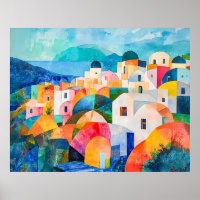 Santorini Hillside in Abstract Hues