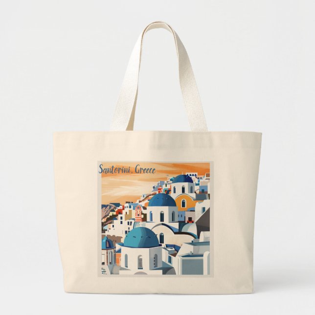 Santorini: Iconic Destinations Large Tote Bag (Front)