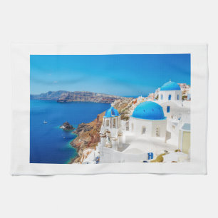 Santorini Island - Caldera, Greece Tea Towel