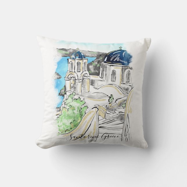 Santorini Island Greece Summer Memories  Postcard  Cushion (Front)