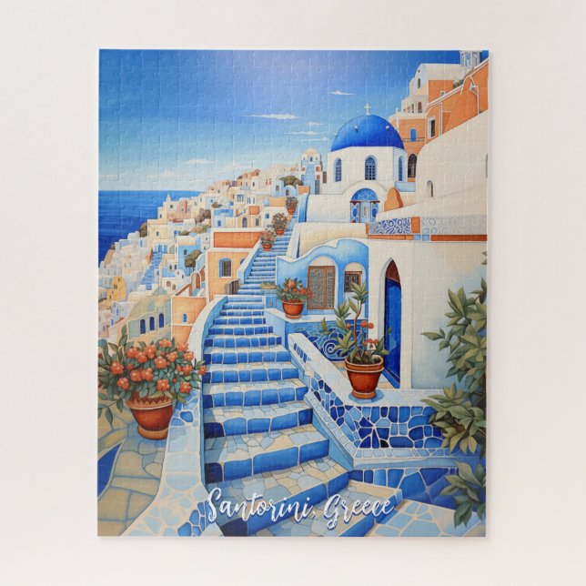 Santorini Island Illustration | Travel Art Jigsaw Puzzle (Vertical)