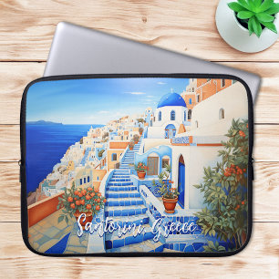Santorini Island Illustration Travel Art Laptop Sleeve