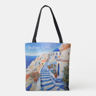 Santorini Island Illustration Travel Art Tote Bag