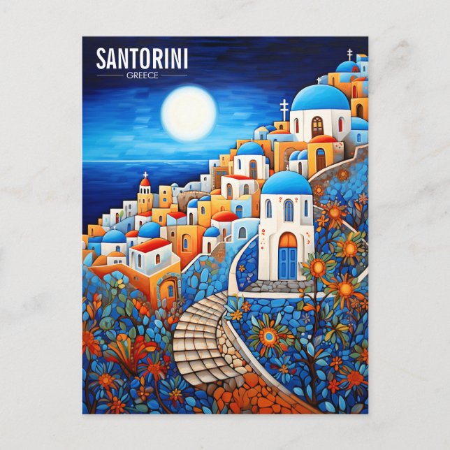 Santorini Island Painting | Greece Travel | Art Postcard (Front)