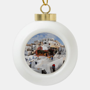Santorini Island (Thira), Greece Ceramic Ball Christmas Ornament