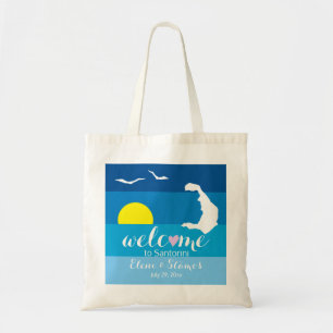 Santorini map, seagulls Greek wedding welcome bag
