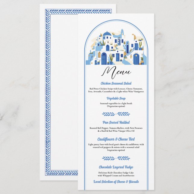Santorini Menu Greece Greek Wedding (Front/Back)