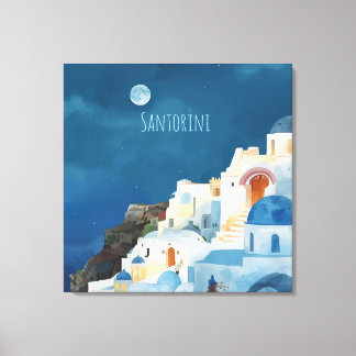 Santorini, Midnight in Santorini, Canvas Print