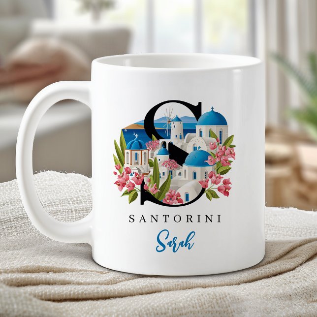Santorini Monogram Letter S Personalised Gift Coffee Mug (Santorini Monogram Letter S Personalized Gift Coffee Mug)