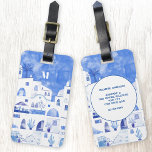 Santorini Monogram Watercolor Art Luggage Tag<br><div class="desc">Blue and white watercolor painting of the town of Oia on the beautiful Greek island of Santorini to make your travel bags stand out from the crowd. 
 Original art by Nic Squirrell. Change the monogram initial on the front and the details on the back to personalise.</div>