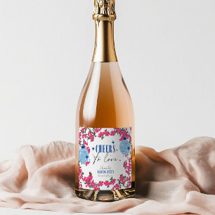 Santorini Musical Bougainvillea bridal shower Sparkling Wine Label