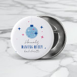 Santorini Musical disco bachelorette 3 Cm Round Badge<br><div class="desc">Transport Your Guests to Greece with our Bougainvillea-inspired Dancing Queen Bachelorette Collection! Experience the allure of the Mediterranean in every detail of your hen party celebration. Inspired by the vibrant colours and musical rhythms of Greece, our pink and blue bougainvillea-themed invitations and decor will whisk you and your guests away...</div>