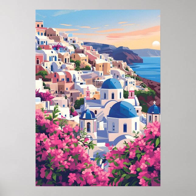 Santorini Oia Greece Sunset Coastal Wall Art (Front)