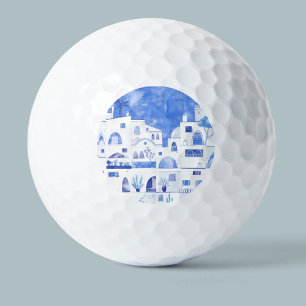 Santorini Oia Greek Island Watercolor Townscape Golf Balls