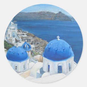 Santorini Oia oil painting Classic Round Sticker
