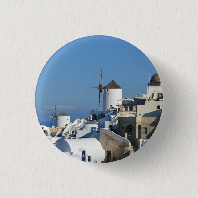 Santorini Oia Windmill Badge / Button (Front)