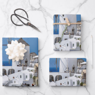 Santorini Photo of White Buildings on Hillside Wrapping Paper Sheet