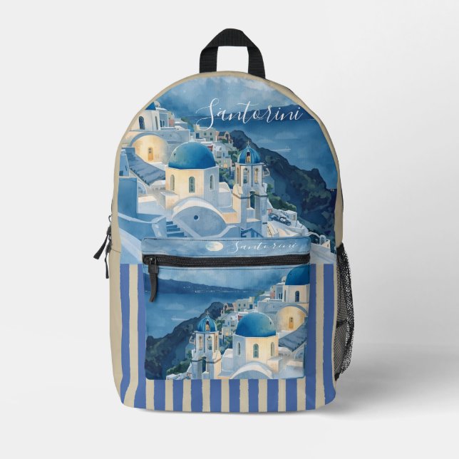 Santorini, Romantic Night in Santorini, Printed Ba Backpack (Front)