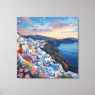 Santorini, Romantic Sunset in Santorini Canvas Print