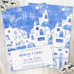 Santorini Save The Date<br><div class="desc">A modern watercolor painting of the picturesque town of Oia on the Greek island of Santorini to celebrate your love with a touch of elegance and beauty. Inspired by the stunning vistas of the island, these invitations feature a mesmerizing watercolor painting of Oia in dreamy blue and white hues. Perfect...</div>