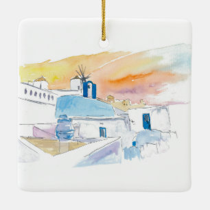 Santorini Scene Ceramic Ornament