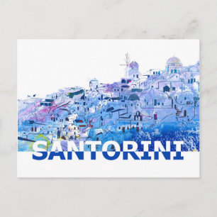 Santorini Skyline in Clean Scissor Cut Style Postcard