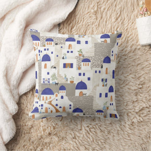 Santorini stripes cobalt blue grey terracota cushion