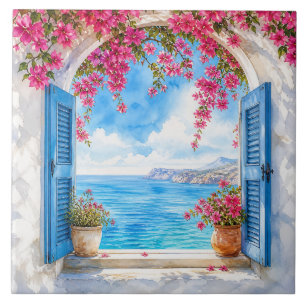Santorini Style Mediterranean Coastal Window Tile