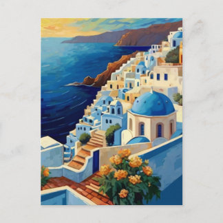Santorini Sunrise - Greece - Greek Island Village Postcard