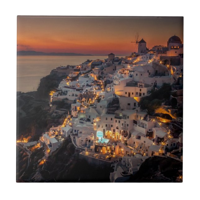 Santorini Sunset, Greece Tile (Front)