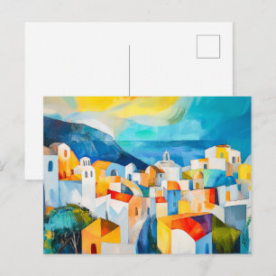 Santorini Sunset in Bold Colours Holiday Postcard