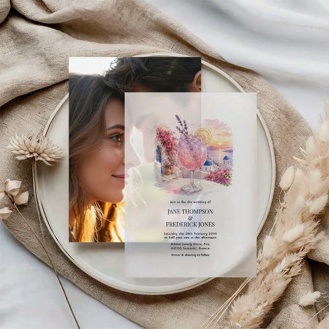 Santorini Sunset Lavender Spritz Greece Wedding Vellum Invitations (Santorini Sunset Lavender Spritz Greece Wedding Vellum Invitation)