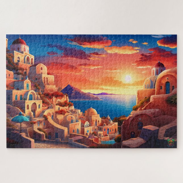 🌅Santorini Sunset Serenity Jigsaw Puzzle (Horizontal)