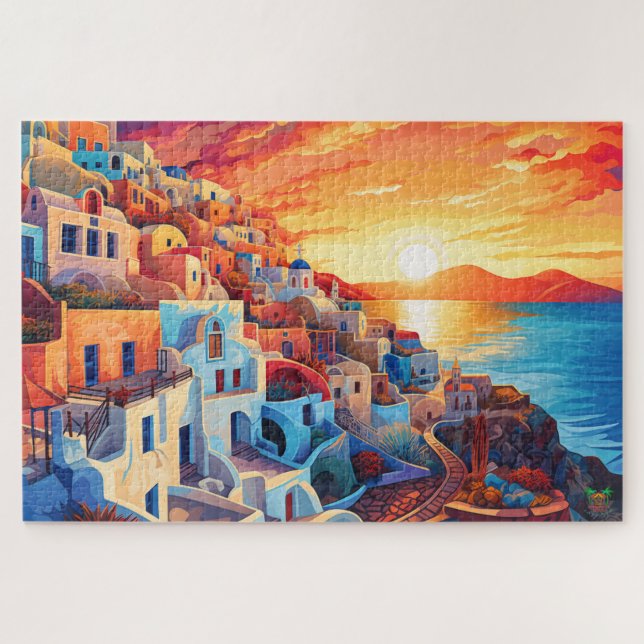 🌅Santorini Sunset Stroll Jigsaw Puzzle (Horizontal)