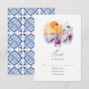 Santorini Sunset Tropical Cocktail Greece Wedding RSVP Card