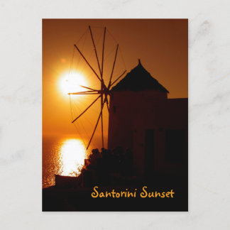 Santorini Sunset with text - Windmill in Oia - Postcard