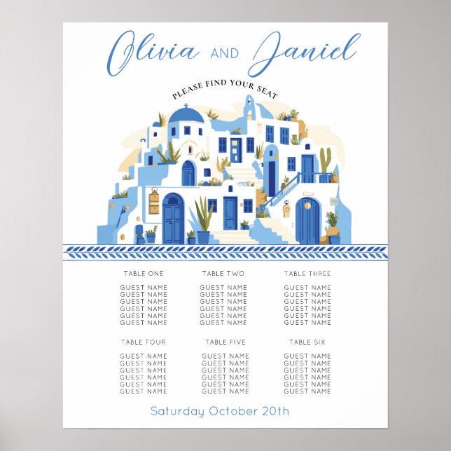 Santorini Table 6 Seating Plan Wedding Greek Poster (Front)