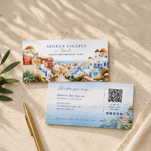 Santorini Travel Agency Watercolor Business Card