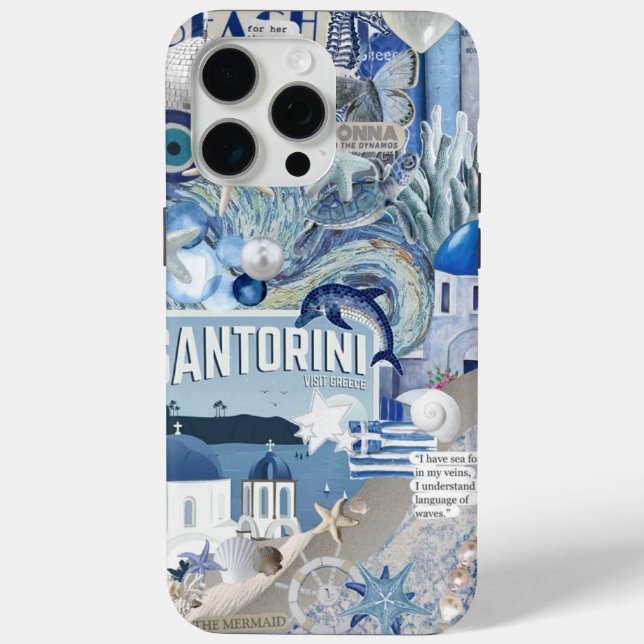 Santorini Travel Greece Coastal Blue Collage Case-Mate iPhone Case (Back)