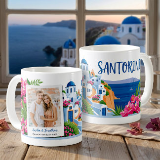 Santorini Travel Photo & Name Personalised Gift Coffee Mug