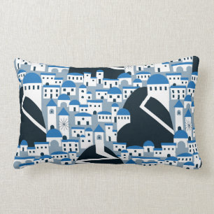 Santorini village pattern in white and blue lumbar cushion
