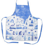 Santorini Watercolor<br><div class="desc">Watercolor blue and white townscape painting based on the Greek island of Santorini.</div>