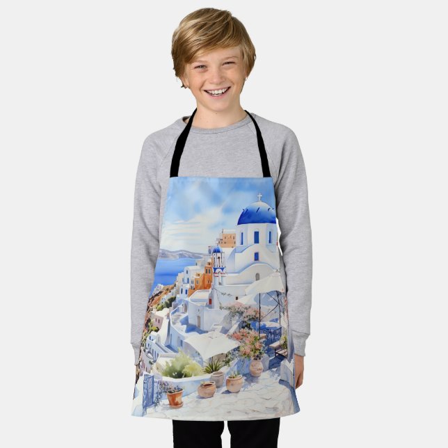 Santorini Watercolor Apron (Worn)