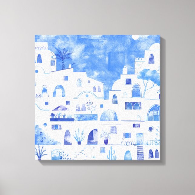 Santorini Watercolor Canvas Print (Front)