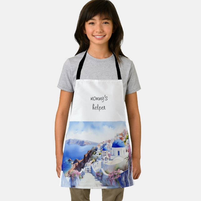 Santorini Watercolor mummy's helper Apron (Insitu)
