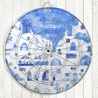 Santorini Watercolor Personalised Dartboard