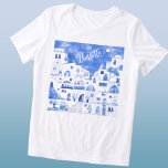 Santorini Watercolor Personalised Tri-Blend Shirt<br><div class="desc">Watercolor blue and white townscape painting based on the lovely Greek island of Santorini. Change the name to personalise.  Original art by Nic Squirrell.</div>