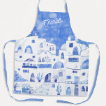 Santorini Watercolor Personalized<br><div class="desc">Watercolor blue and white painting based on Oia on the Greek island of Santorini. Change the name to personalize.</div>