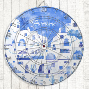 Santorini Watercolor Personalized Dartboard