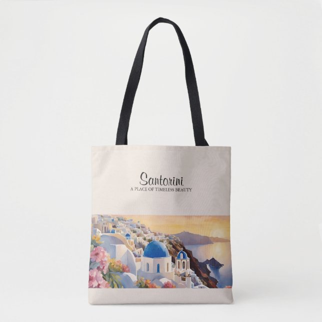 Santorini Watercolor Tote Bag - Timeless Beauty (Front)